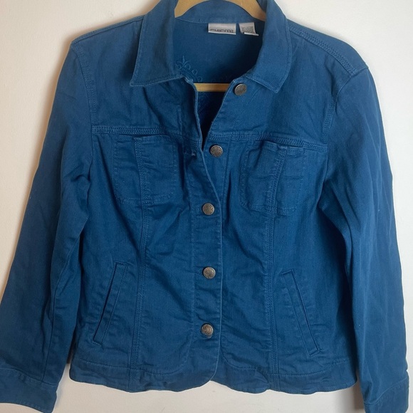 Chico’s Aqua Blue Embroidered Denim Jacket Size 1 - Picture 3 of 11